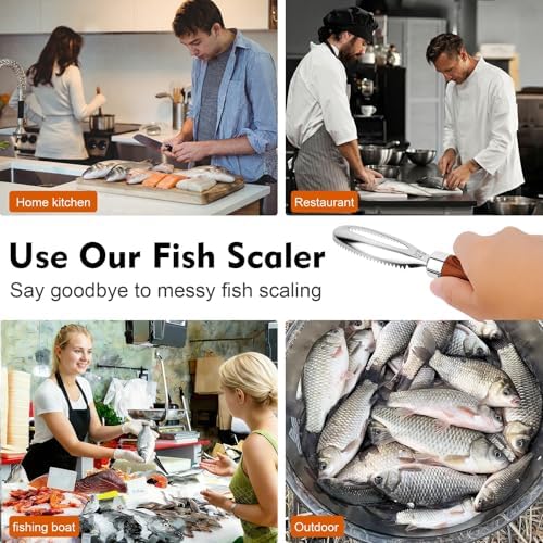 Stainless Steel Fish Scaler with Wooden Handle