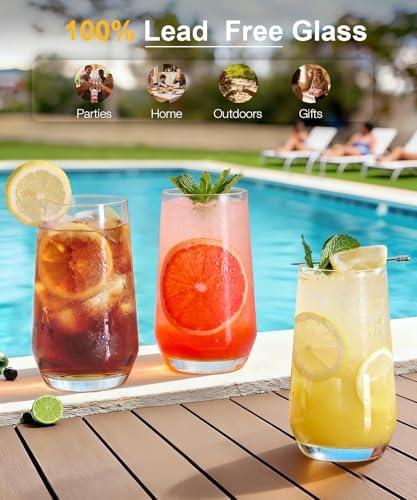 16oz Drinking Glasses Set of 8,Lead-Free Crystal Tall Water Glass