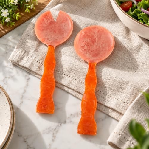 SS CRAFTS INDIA Resin Salad Server Set of 2, 12 Inch, Peach Orange