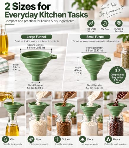 Kitchen Funnel Set 4 Pack, Small and Large, Kitchen Food Gadgets