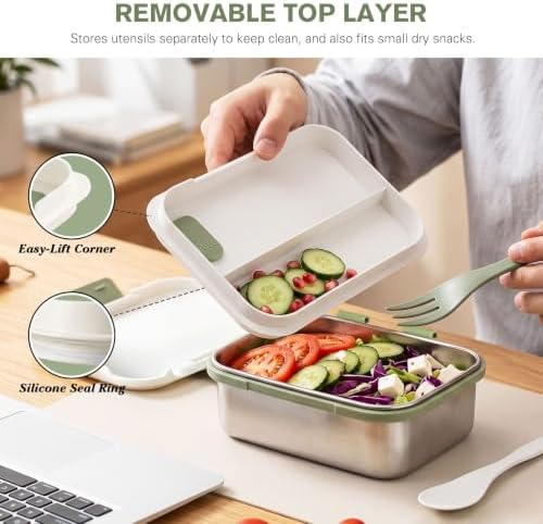 Greentainer Stainless Steel Bento Box, 34oz 2-Layer Lunch Container