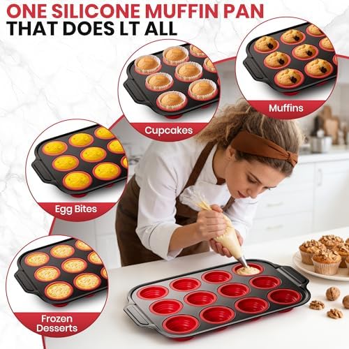 Silicone Muffin Pans for Baking with Metal Frame - 12 Cups Cupcake