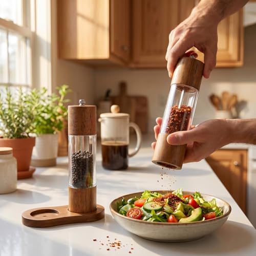 Wood Manual Salt and Pepper Grinder Set, Brown