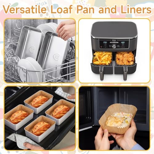 Sawysine 4 Pack Stainless Steel Loaf Pan Set with 200 Liners, 9x5 Inch