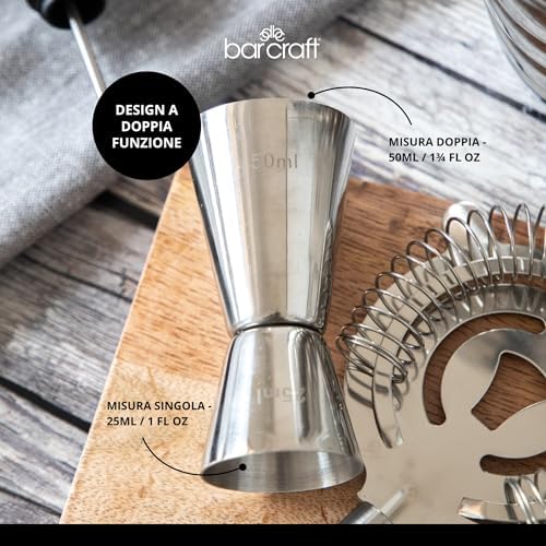 BarCraft Cocktail Jigger Double Glass for Measuring Spirits, Stainless