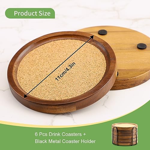 WLWNWFT Wood Cork Coasters for Drinks Absorbent with Holder, WLWNWFT