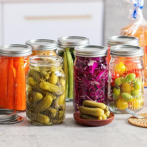 12 Pack 32 oz Wide Mouth Mason Jars - Heavy Duty Glass Storage Jars