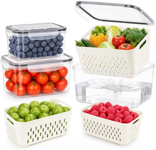 Fruit Storage Containers for Fridge, Airtight & Leakproof, 3 Pack