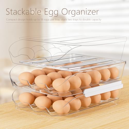 2 Pack Automatic Rolling Egg Holder for Fridge, 36 Eggs
