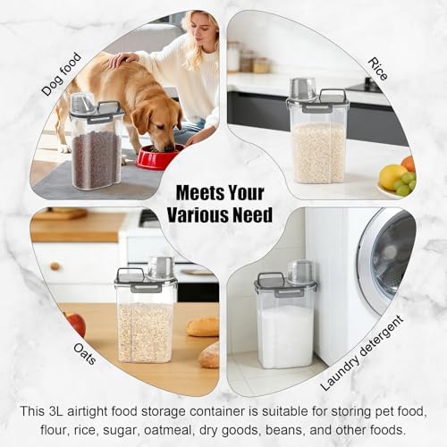 3-5Lbs Small Dog Cat Food Storage Container With Foldable Bowl-Clear