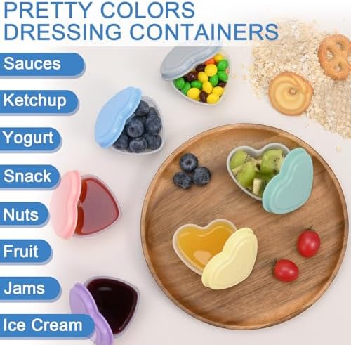 12pcs 2 oz Salad Dressing Container Heart-Shaped, Mini Condiment