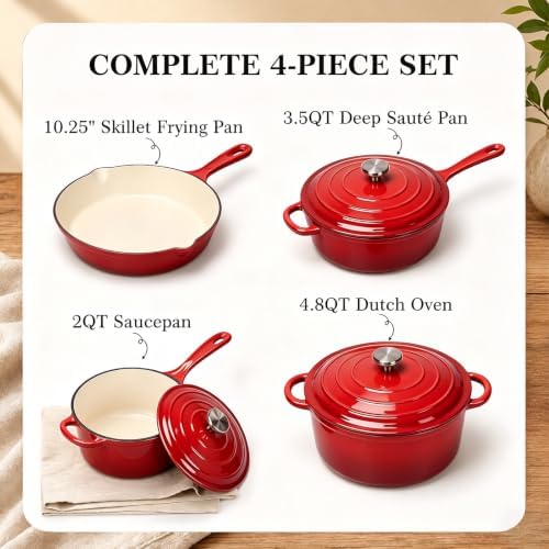 Enameled Cast Iron Cookware Set, Dutch Oven for Bread Baking &