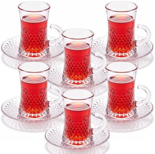 6 Pcs Turkish Tea Glasses Saucers 4 oz Clear Arabic