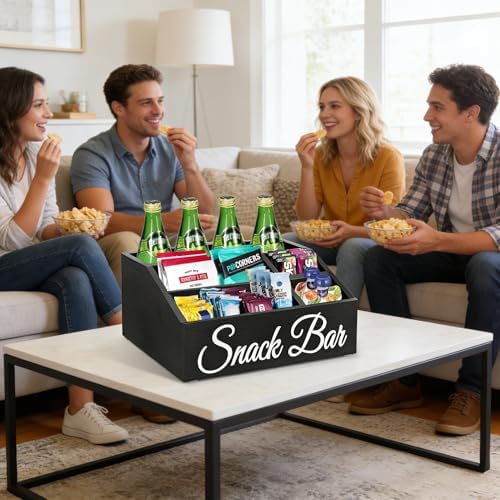 Snack Organizer for Countertop, Wooden Snack Tray and Food Storage