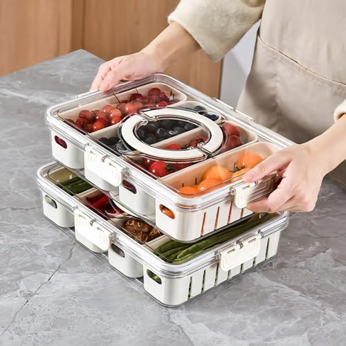2Pack Divided Snackle Box with Lids Stackable Food Serving Tray for