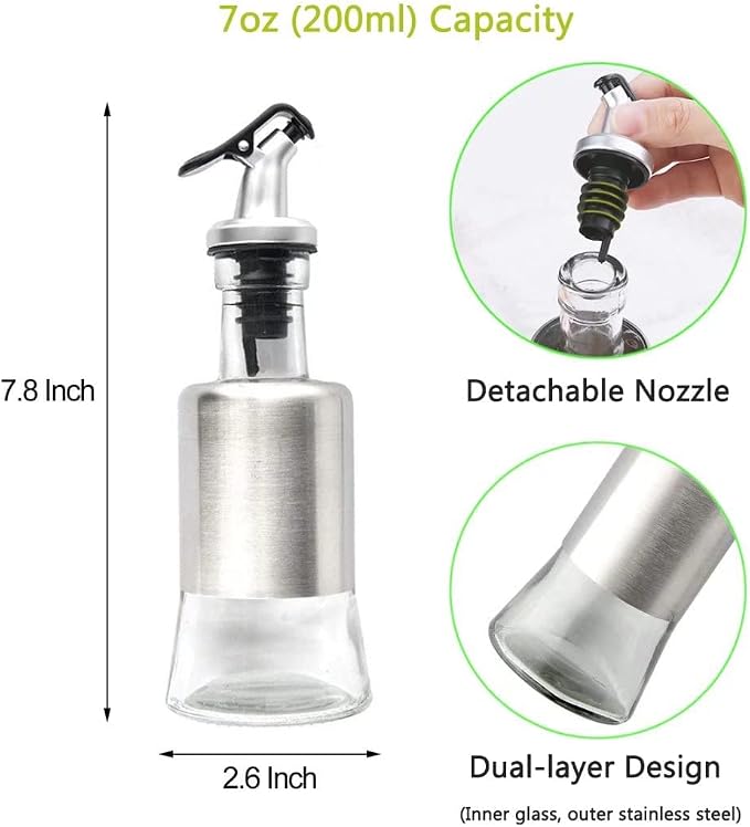 Mincham Olive Oil Dispenser - 7oz Glass & Stainless Steel Oil & Vinegar Cruet - Image 3