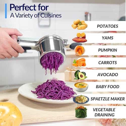 SPEENSUN Heavy Duty Potato Ricer, 3 Interchangeable Discs, Stainless