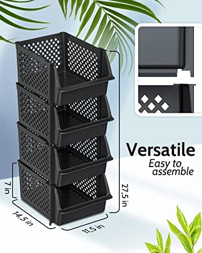 Skywin Stackable Open Front Storage Bins, 4 Pack