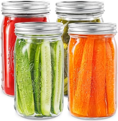 Miuyhji 4-Pack 32 oz Wide Mouth Glass Mason Jars with Lids
