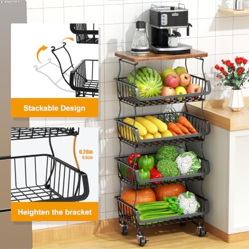 Gsiekare 5-Tier Fruit and Vegetable Basket with Wheels