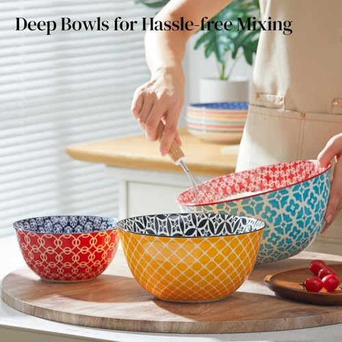 DOWAN Mixing Bowls, Ceramic Mixing Bowls for Kitchen, Colorful Vibrant