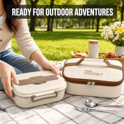 304 Stainless Steel Bento Box, 4 Compartments, Beige