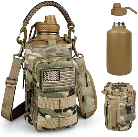 DEFUNX Half Gallon Water Bottle Insulated with Sleeve - Tactical 64 oz