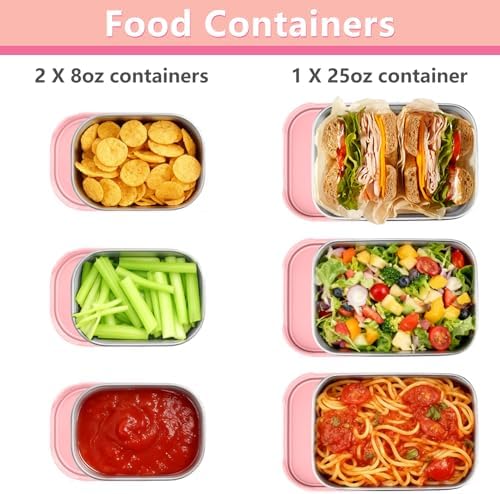 TeamFar Stainless Steel Lunch Box, Food Snack Bento Containers, Pink