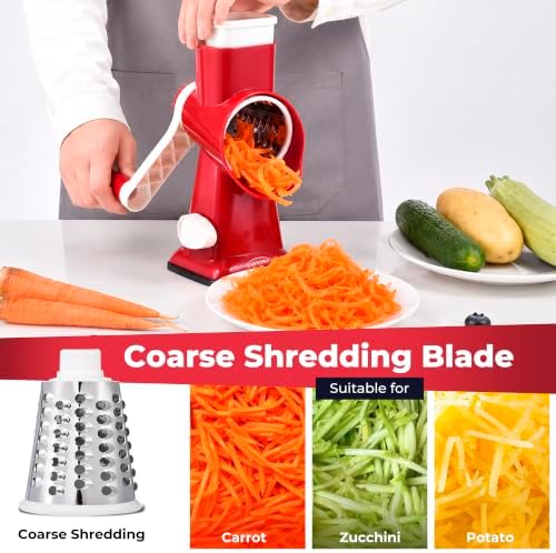 Rotary Cheese Grater Vegetable Slicer, 4-in-1, Red