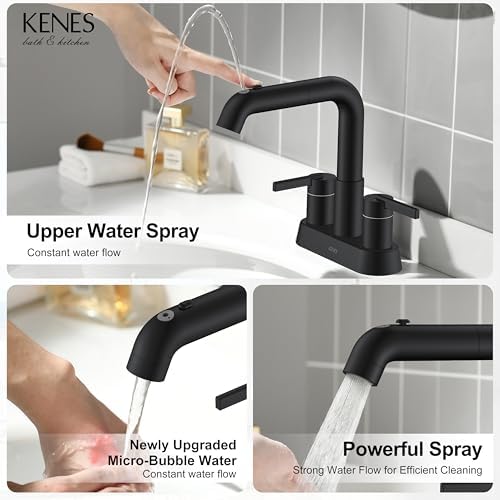 KENES Matte Black 4 Inch Centerset Bathroom Faucet