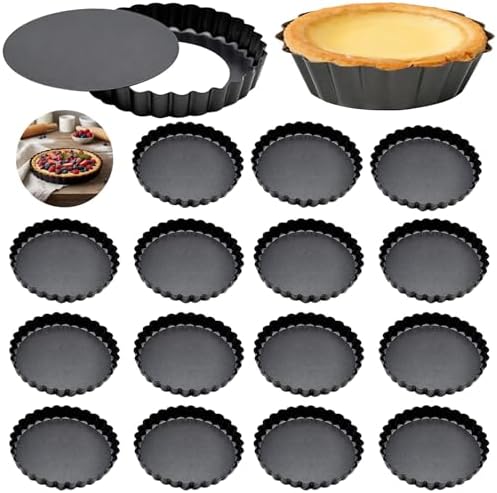 16 Pcs Tart Pans For Baking, Carbon Steel Mini Quiche Pans Set With