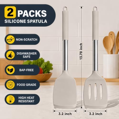 2-Piece Silicone Utensil Set:Heat-Resistant & BPA Free(Khaki)