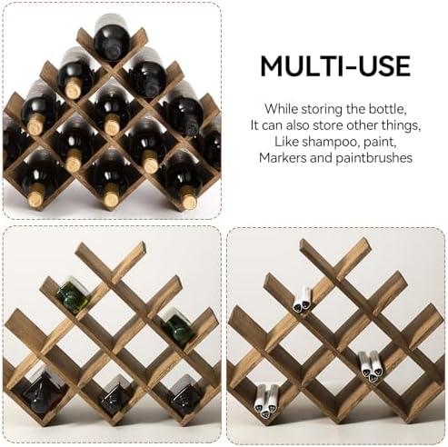 KIRIGEN Wood Wine Rack, 13-Bottle 4-Tier Countertop Holder, Brown