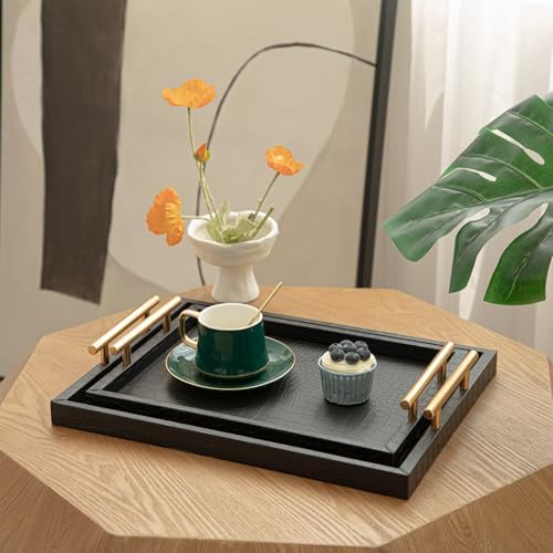 Set of 2 Modern Elegant Large Wood Serving Tray, Rectangle Decorative