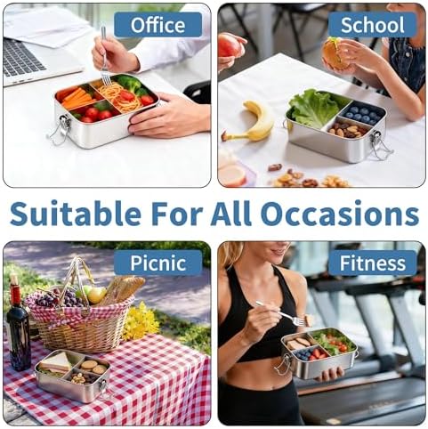 TeamFar Stainless Steel Bento Box, 47oz/1400ML Metal Lunch Box with