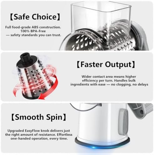 VEKAYA Rotary Cheese Grater Hand Crank, White Grey
