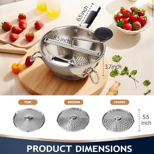 Stainless Steel Food Mills With 3 Milling Discs,Ergonomic design Of