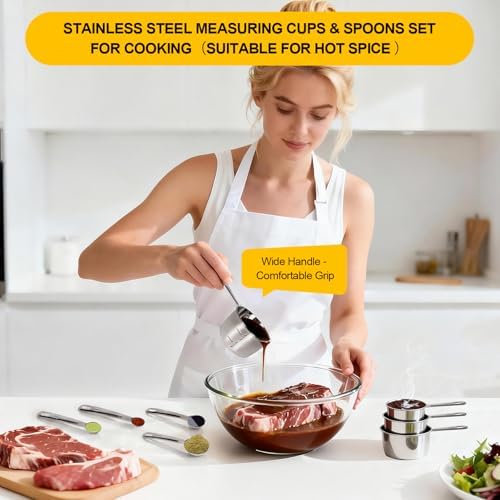 8 PCS Stainless Steel Measuring Cups and Spoons Set, Premium Measure