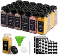 TOMNK 24pcs Square Glass Spice Jars With Black Metal Lids & Shaker