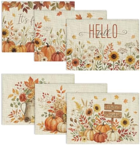 Fall Wildflower Placemats Set of 6, Autumn Place Mats 16x11in