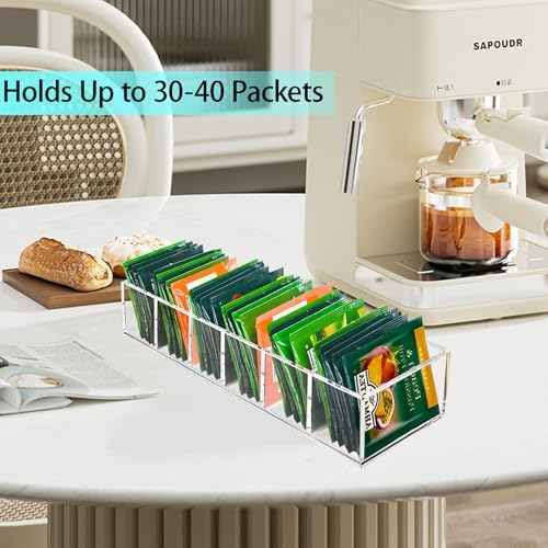 Tasybox Acrylic Tea Bag Organizer - Clear Small Tea Packet Storage Box