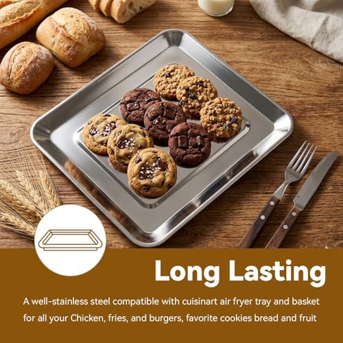 Baking Sheet Pan Set of 2, 12.4"x11" Stainless Steel Air Fryer Pan