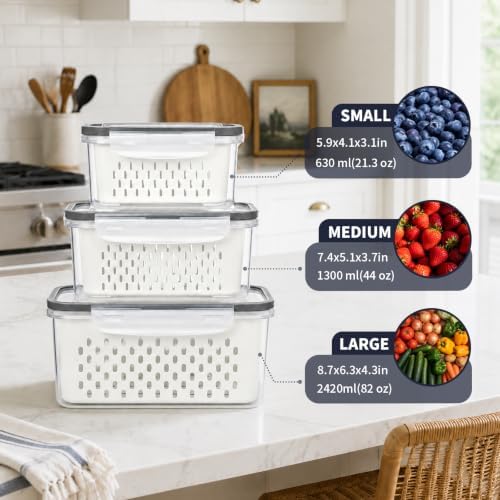 3-Piece Fruit Containers with Removable Colanders and Lids