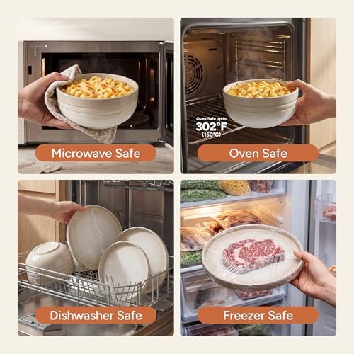 SMIRLY Stoneware Dinnerware Set for 4, 12 pcs Plates and Bowls Set