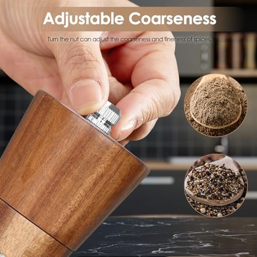 Wooden Salt and Pepper Grinder Set, 8 Inch Manual Pepper Mill