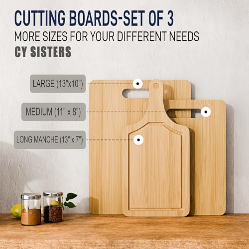 Bamboo Cutting Board Set of 3 Natural Wooden Chopping Boards with