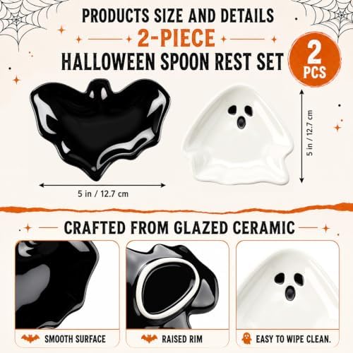 Rtteri 2 Pcs Ceramic Spoon Rest for Stove Top, Halloween Spoon Holder