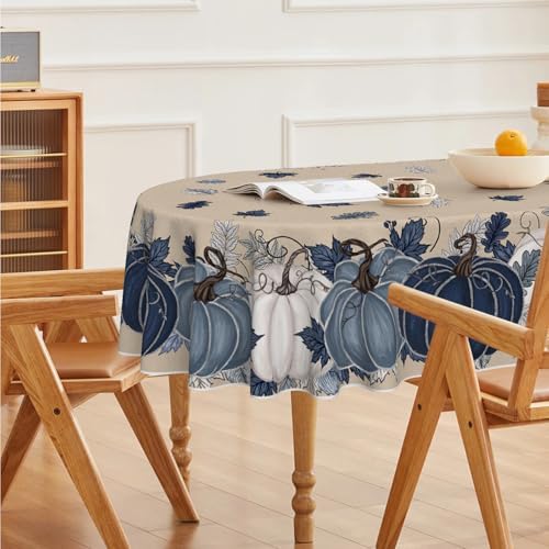 Horaldaily Fall Tablecloth 60 x 84 Inch Oval Autumn Harvest Blue