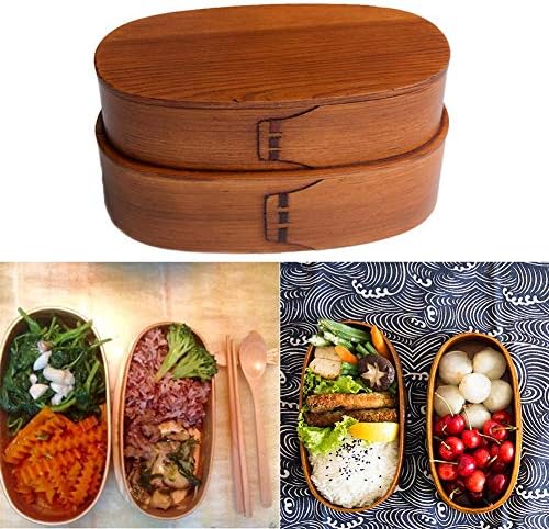 DODY Wooden Japanese Bento Box with Spoon Fork Kit
