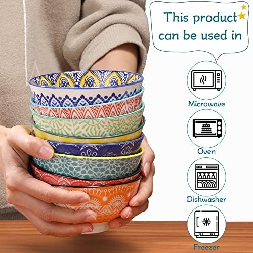 Censen 8 Pcs Colorful Ceramic Bowl Set, 10 Oz, 4.75" Cereal Bowls